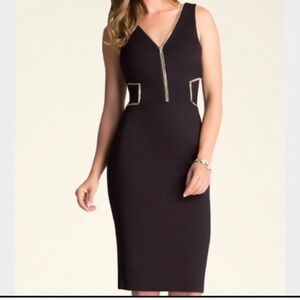 NEW Bebe Sexy Double Zipper Trim V Neck & Back Midi Dress Large